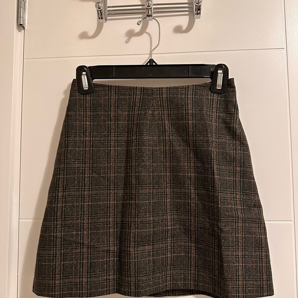 Wilfred Plaid A-Line Skirt in Brown and Taupe